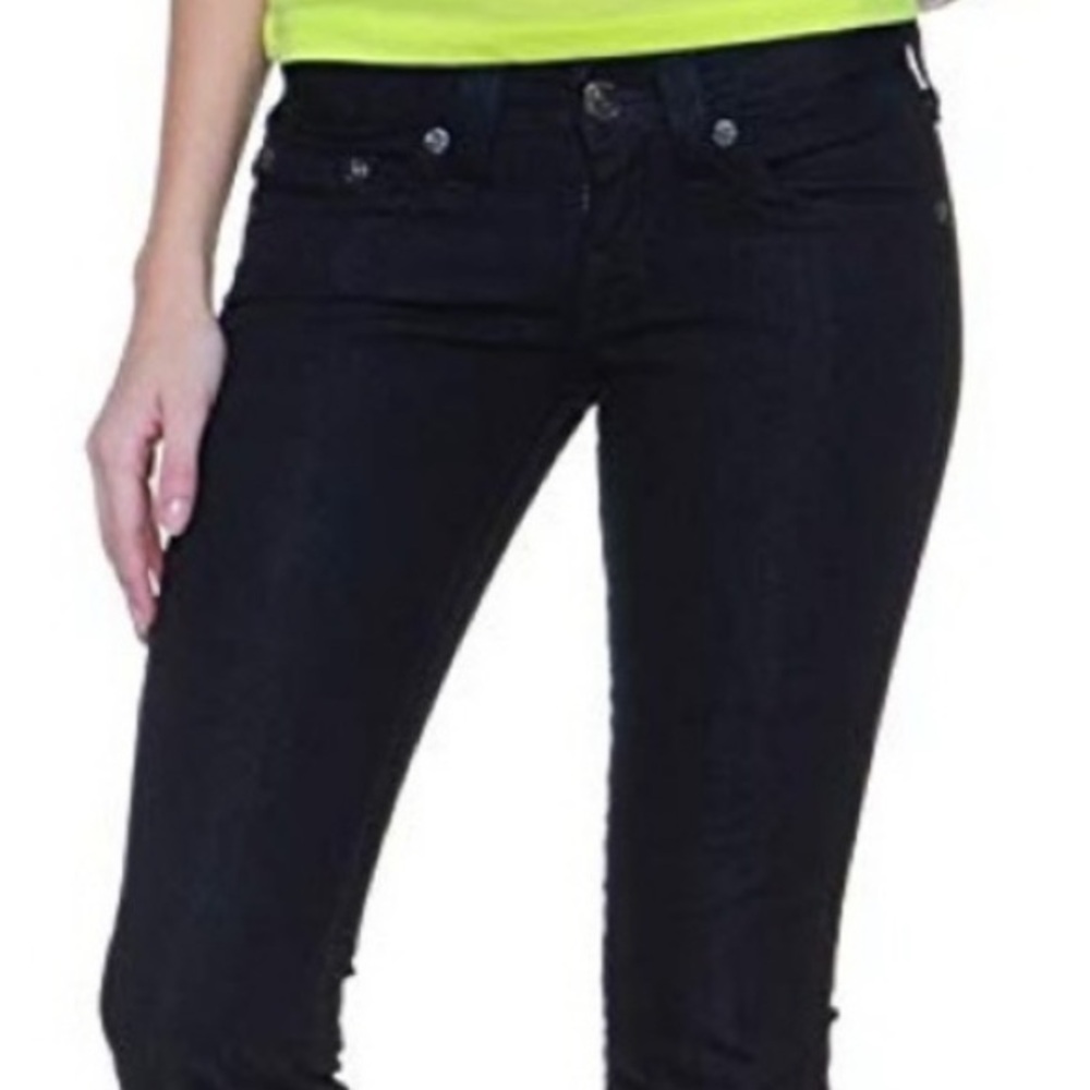 ASO Y2K✨True Religion Carrie Tonal Dark Wash Denim Capri’s USA Size 29 Rare